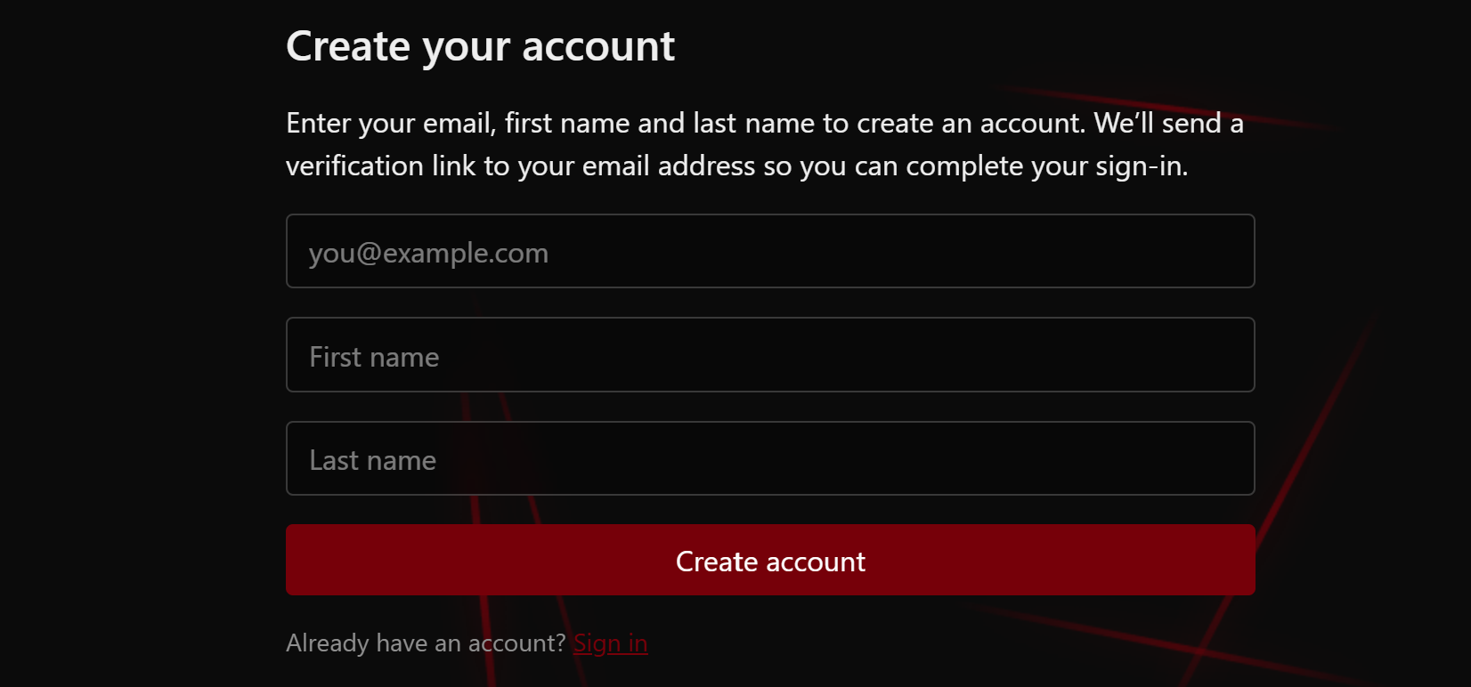 Screenshot of account creation form with user registration fields